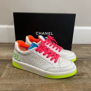 Chanel 20P Neon Terry White Leather Sneakers 39.5
